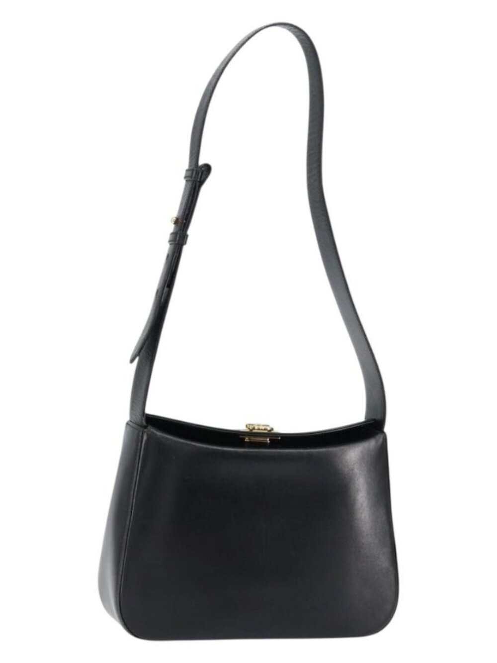 Salvatore Ferragamo Gancini Shoulder Bag Leather Black Gold Auth BA8397